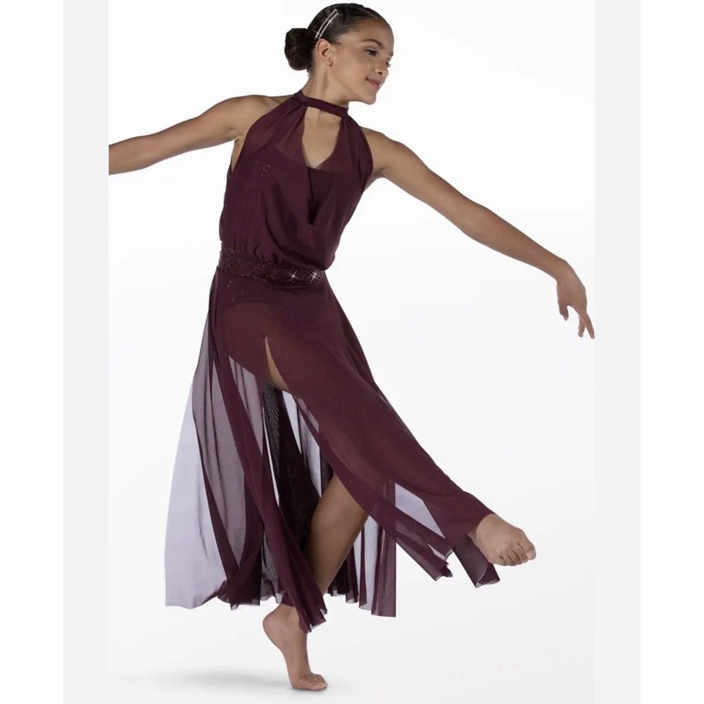 WEISSMAN Dance costume mesh dress leotard LA adult L Maxi Purple 14155 - Picture 2 of 9